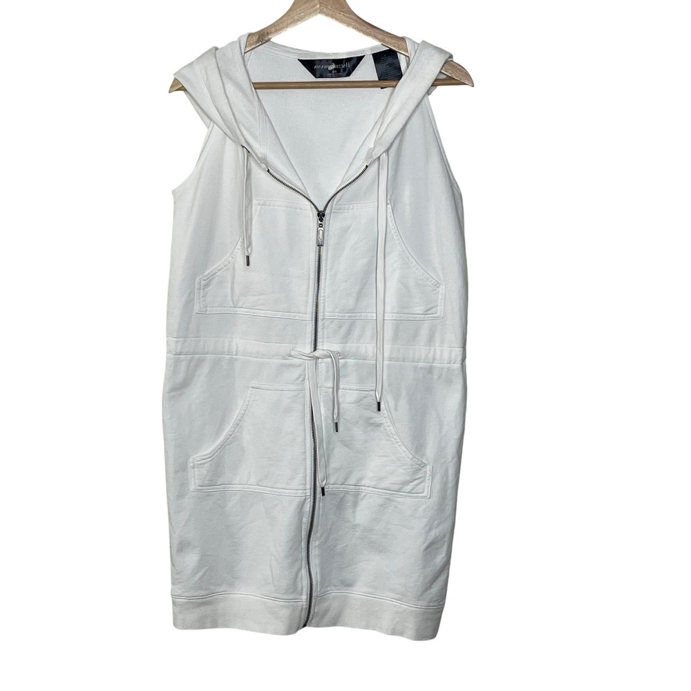 Norma Kamali Womens White Sleeveless Full Zip Hoodie Dress  Size‎ S